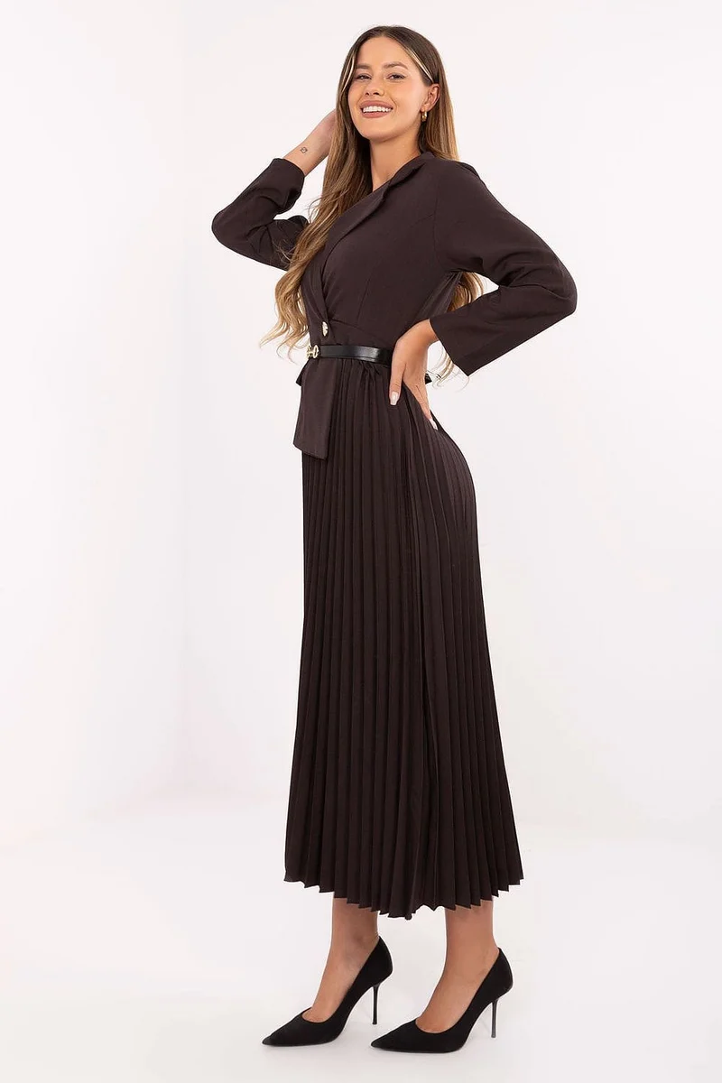 Robe marron midi plissée blazer