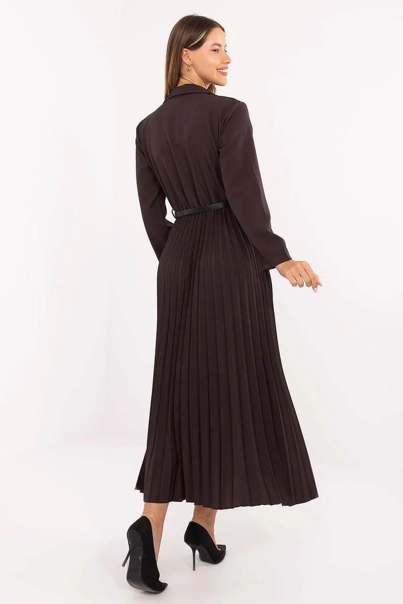 Robe marron midi plissée blazer