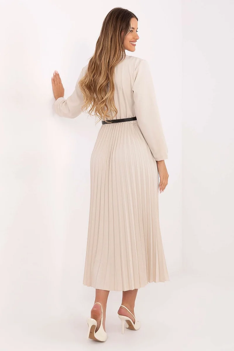 Robe blazer beige midi plissée manches longues