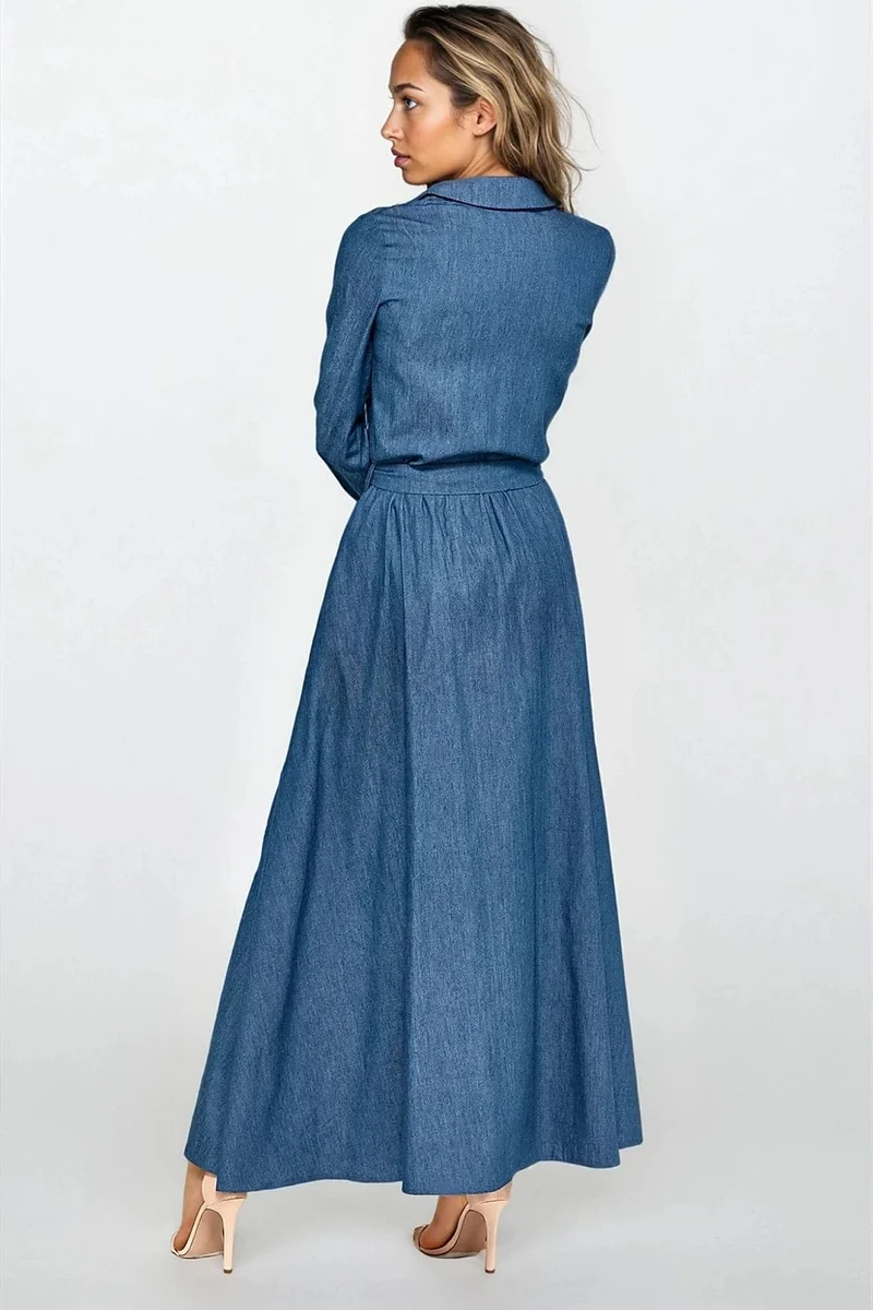 Robe chemise en jean longue manches longues