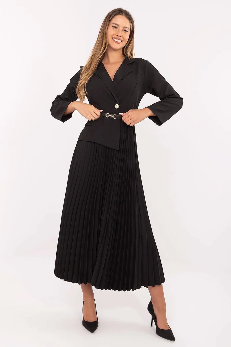 Robe midi plissée chic noire élégante