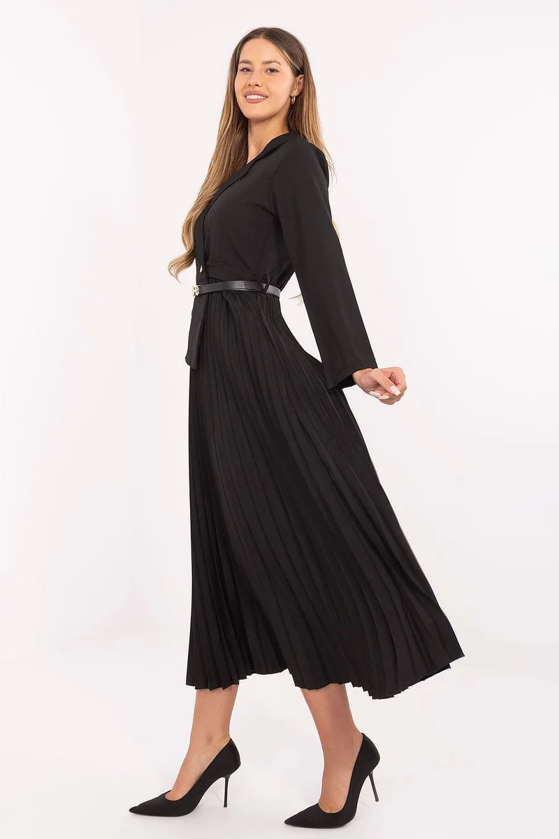 Robe midi plissée chic noire élégante