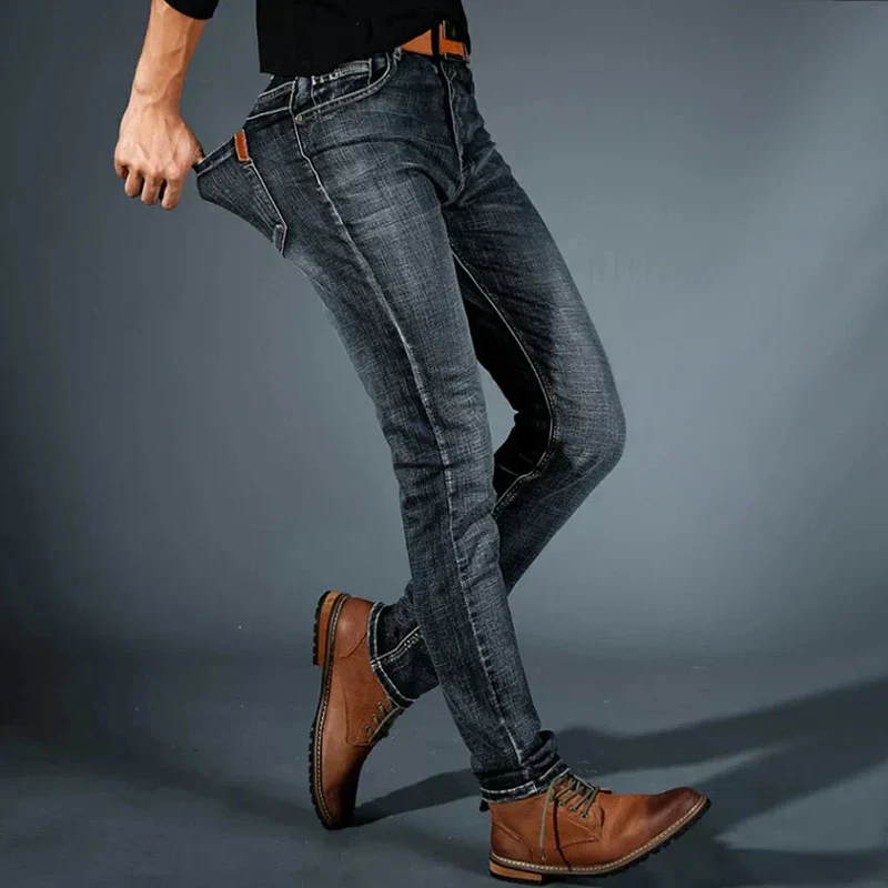 Jeans fuselés extensibles 4 directions de qualité supérieure pour hommes