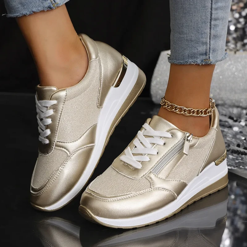 Nouvelles baskets orthopédiques à lacets et fermeture éclair latérale pour femmes