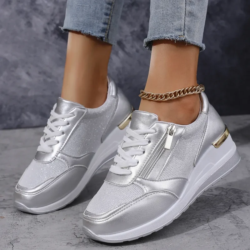Nouvelles baskets orthopédiques à lacets et fermeture éclair latérale pour femmes