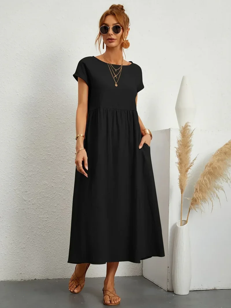Robe Légère En Coton Doux Avec Poches