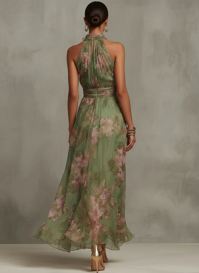 Livia | Robe Maxi Halter Florale Élégante