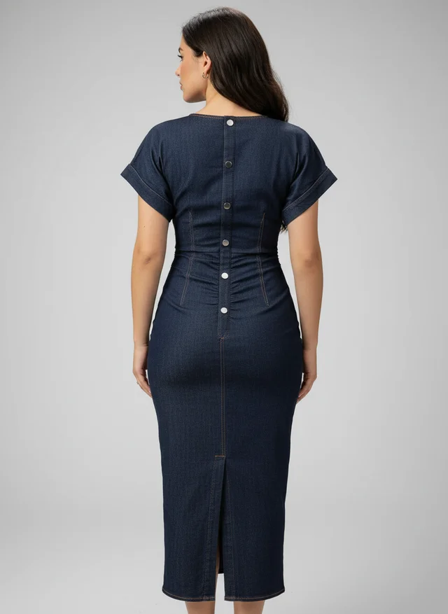 Robe Denim Plissée à Manches Courtes Style Chic Urbain