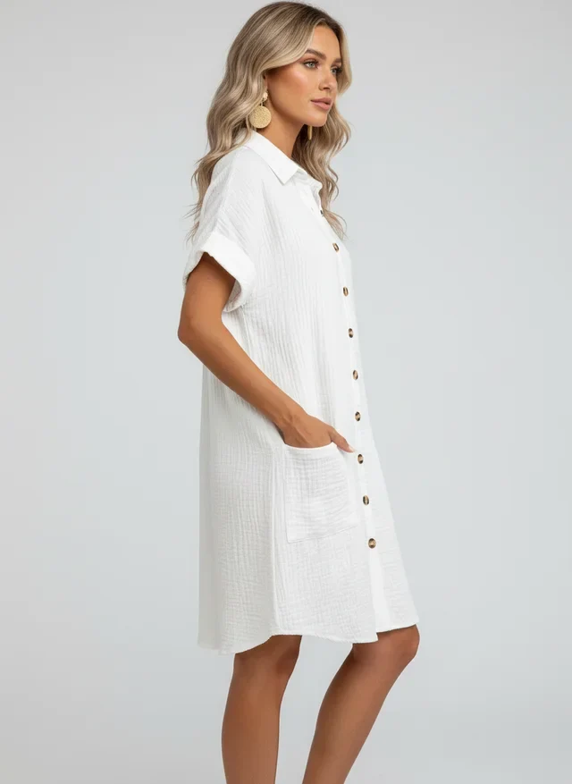 Robe Mini Vintage à Col V et Manches 3/4 Féminine