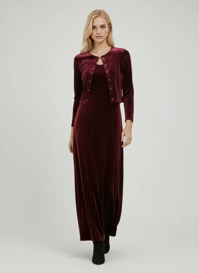 Robe sans manches unie avec cardigan assorti