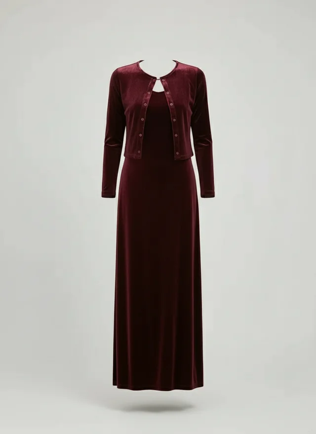 Robe sans manches unie avec cardigan assorti