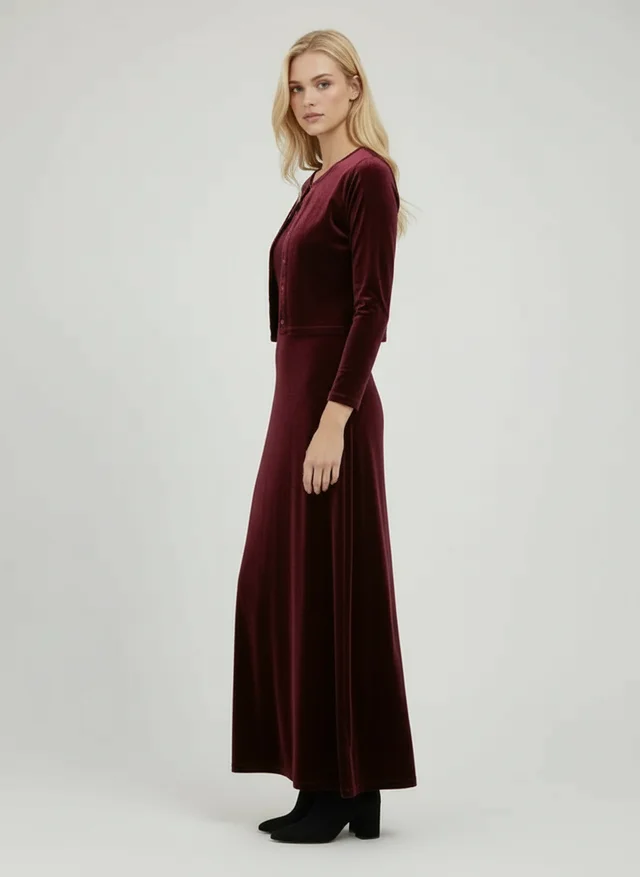 Robe sans manches unie avec cardigan assorti