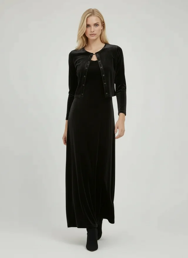 Robe sans manches unie avec cardigan assorti