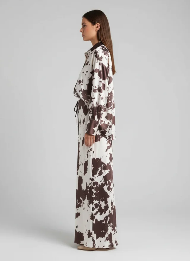 Ensemble Satin Jupe et Chemise Oversize 2 Pièces Chic