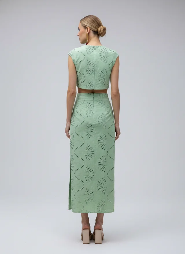 Ensemble Blazer Brodé et Jupe Fendue Élégante
