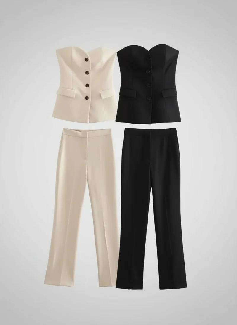 Ensemble pantalon élégant avec débardeur boutonné