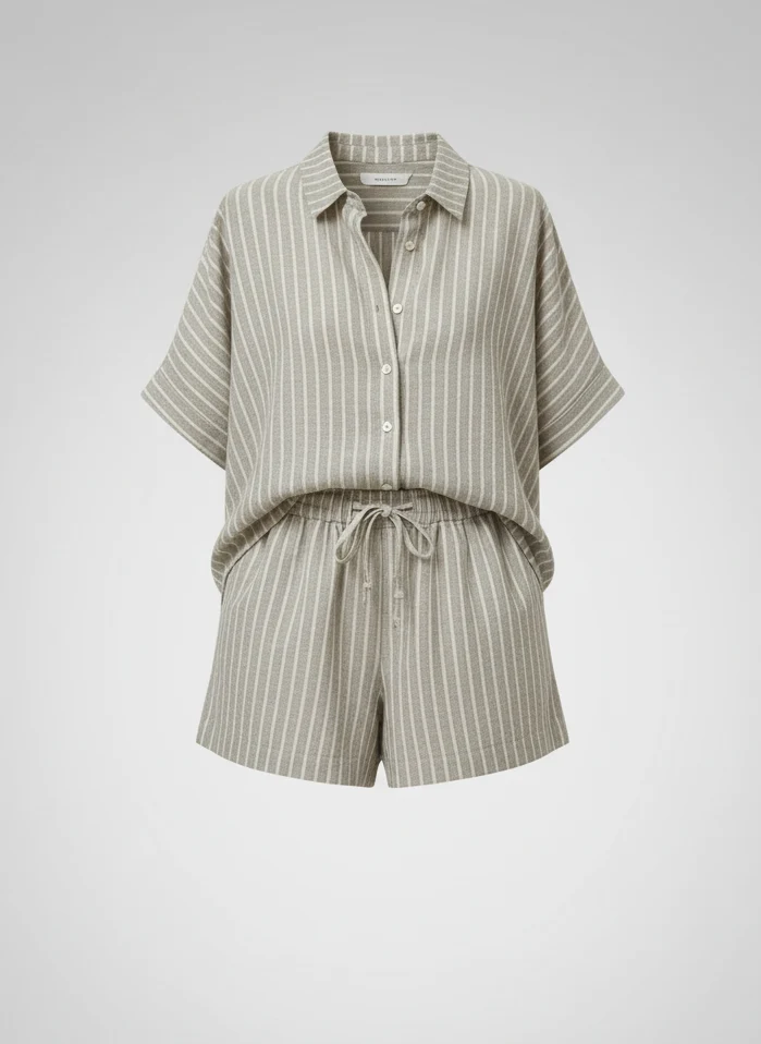 Ensemble estival rayé – Chemise et short au style décontracté