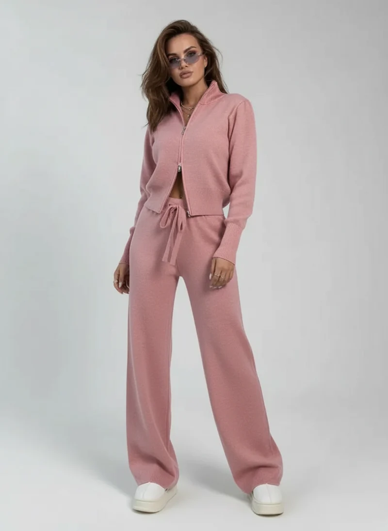 Ensemble lounge en maille zippé avec pantalon large