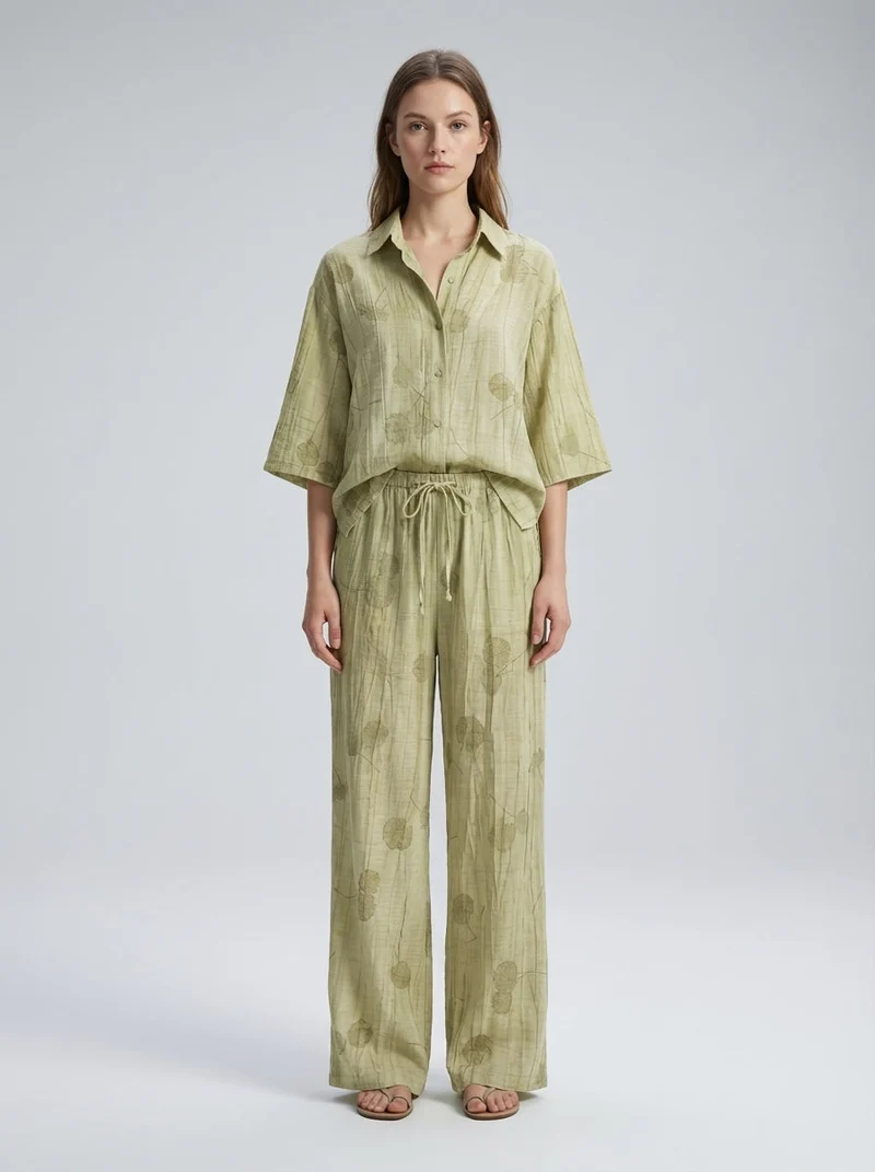 Ensemble jacquard chemise ample & pantalon chic