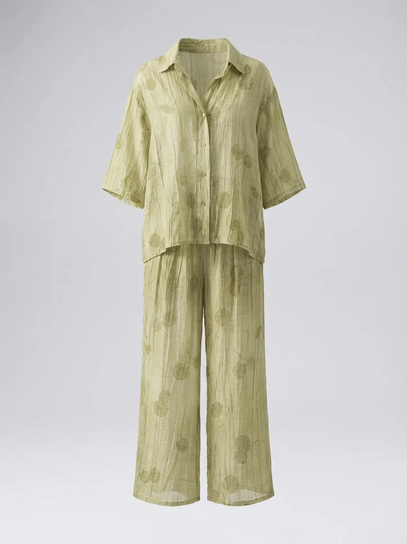 Ensemble jacquard chemise ample & pantalon chic