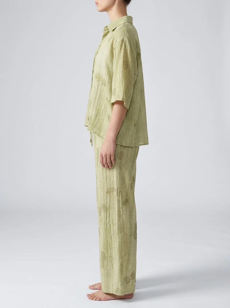 Ensemble jacquard chemise ample & pantalon chic