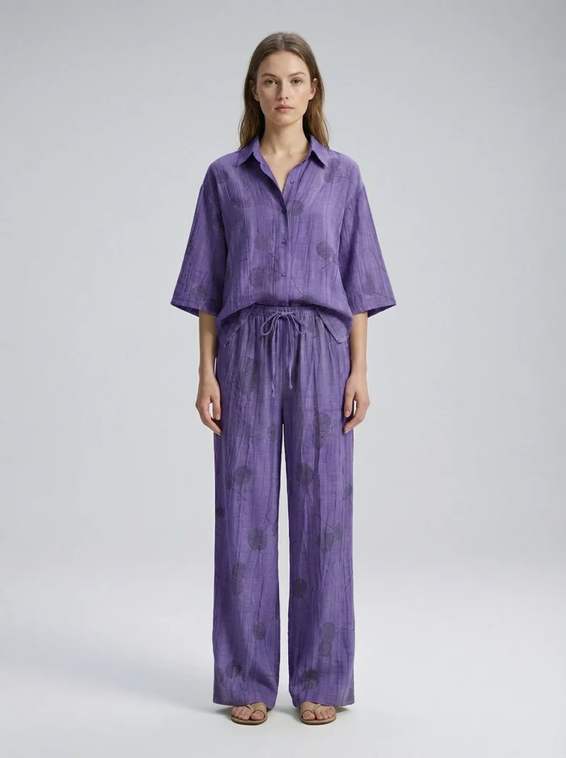 Ensemble jacquard chemise ample & pantalon chic