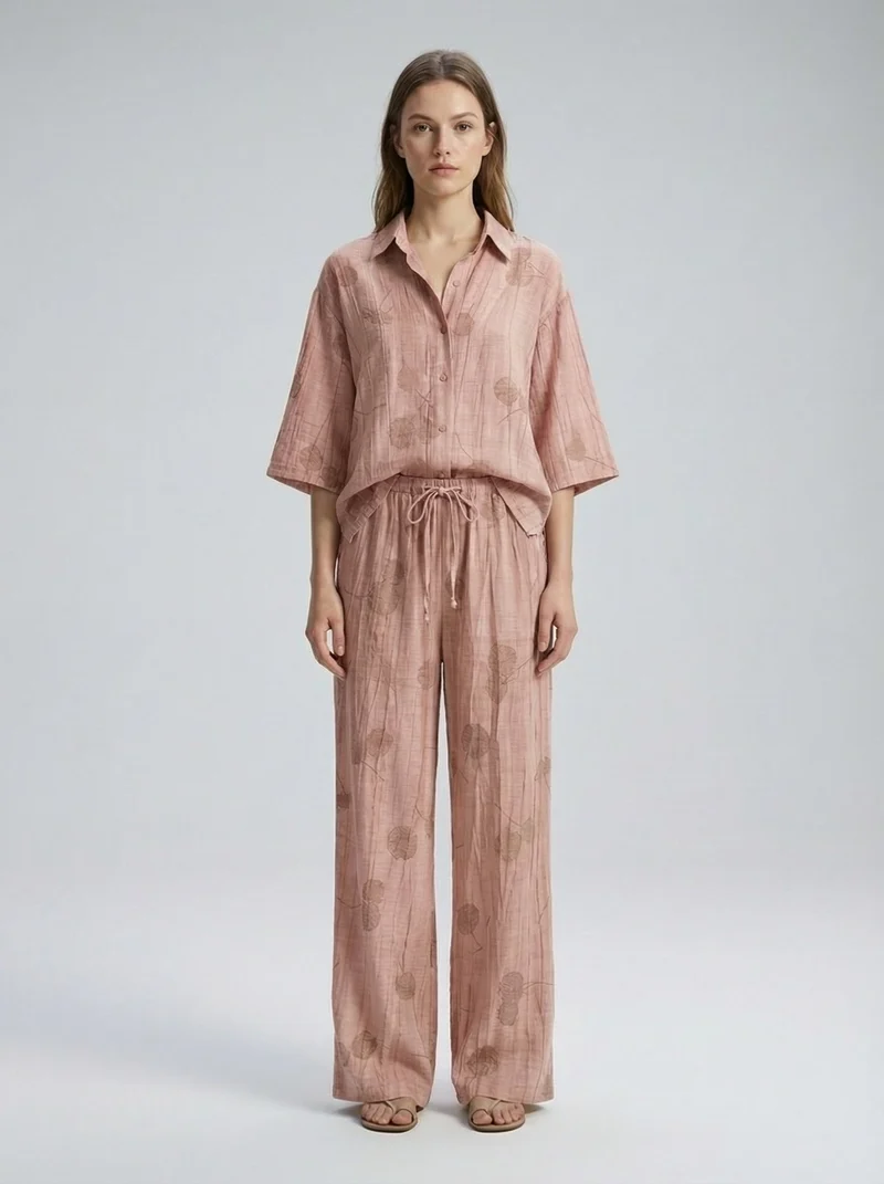 Ensemble jacquard chemise ample & pantalon chic