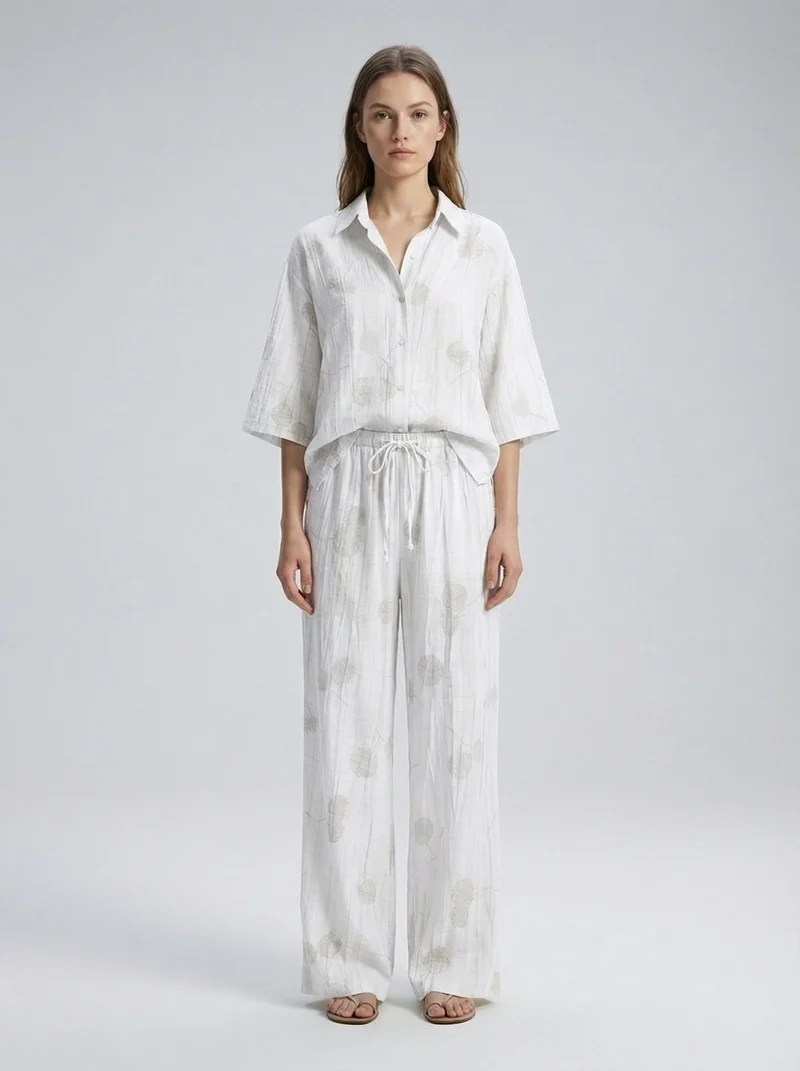 Ensemble jacquard chemise ample & pantalon chic