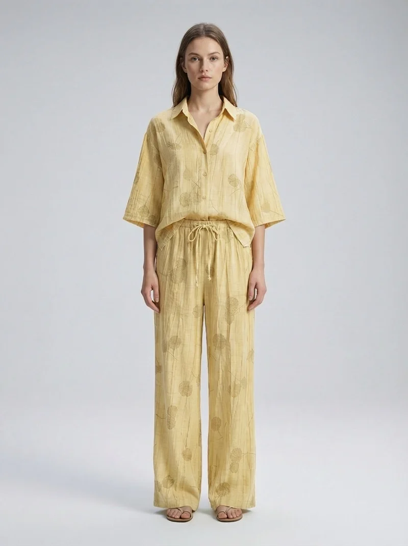 Ensemble jacquard chemise ample & pantalon chic