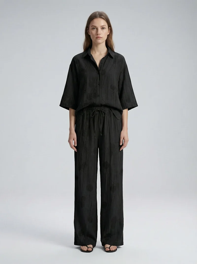 Ensemble jacquard chemise ample & pantalon chic