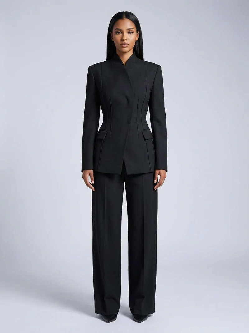 Ensemble tailleur slim col montant & pantalon ajusté