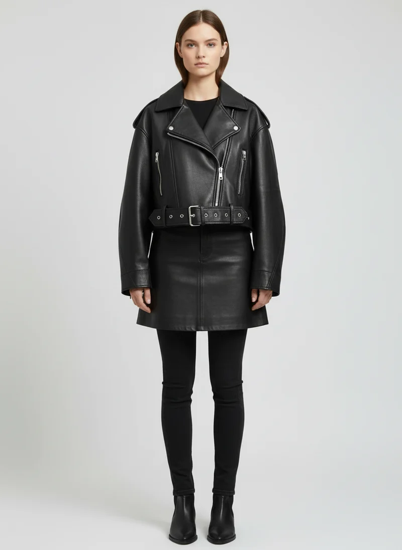Veste courte en similicuir style moto chic