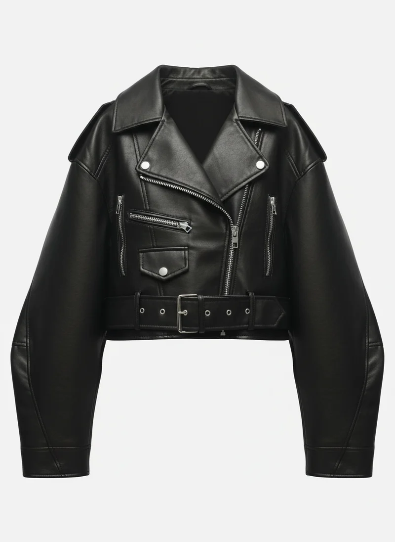 Veste courte en similicuir style moto chic