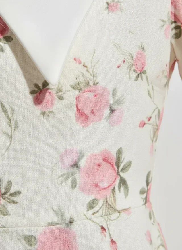 Robe mini à manches bouffantes col V taille haute