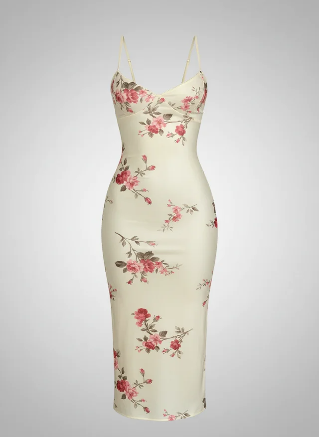 Robe maxi bodycon dos nu floral élégante femme