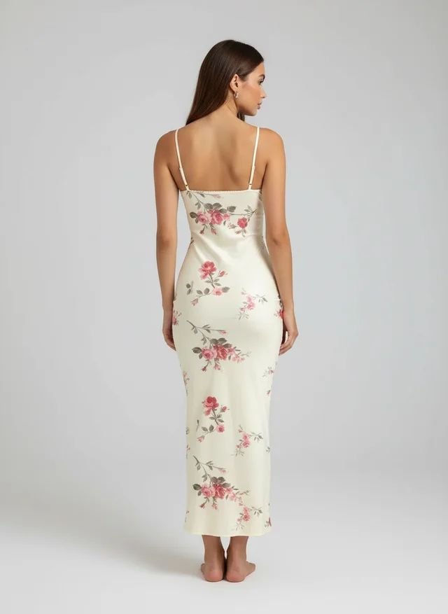 Robe maxi bodycon dos nu floral élégante femme