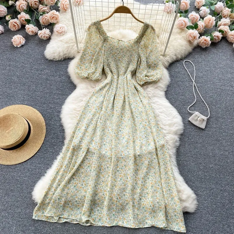 Robe de fête en chiffon floral à manches bouffantes