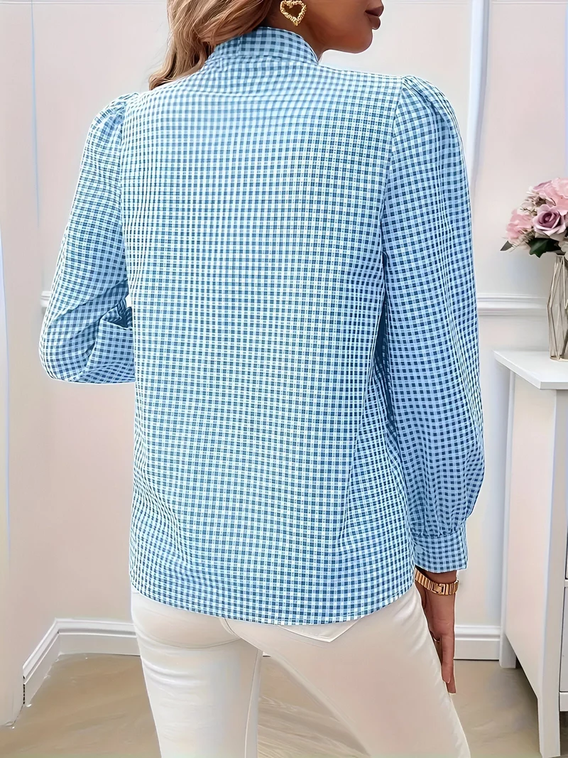 Blouse à Carreaux Élégante Femme avec Détail Nœud