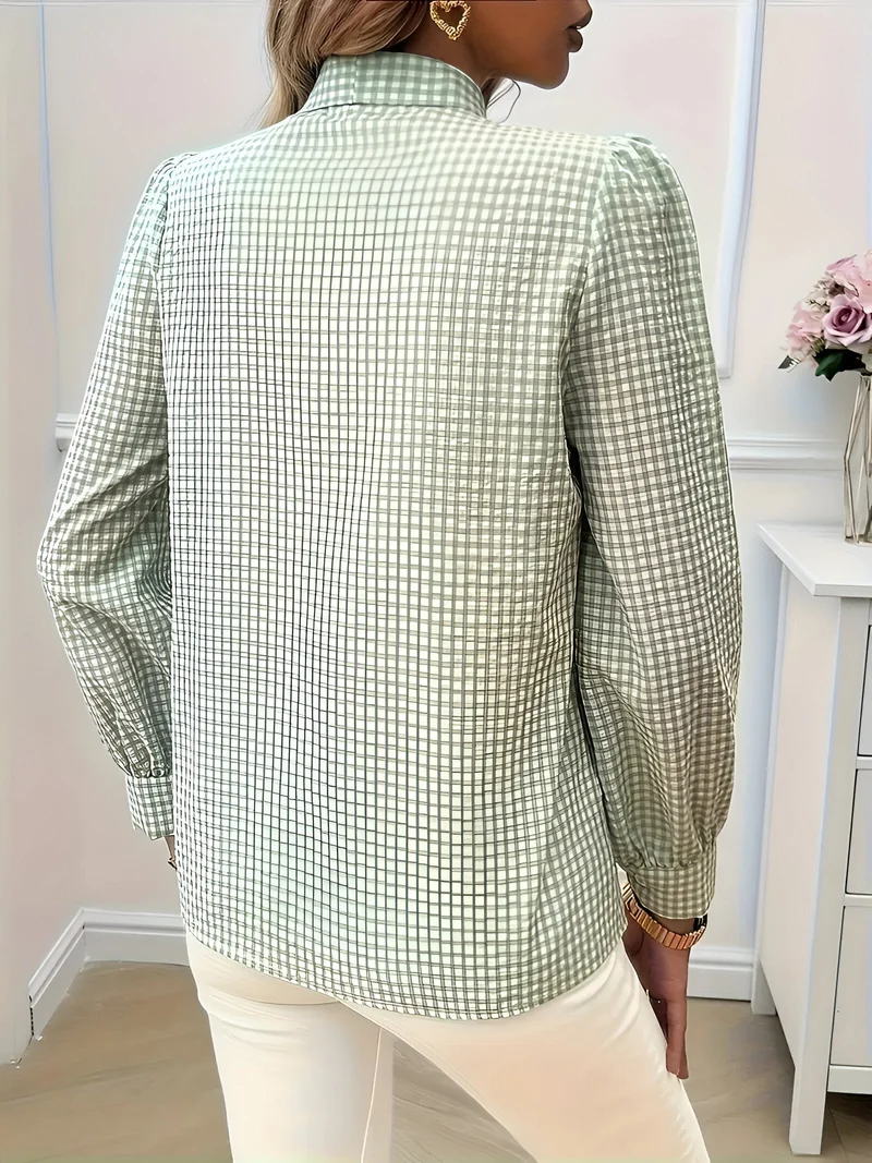 Blouse à Carreaux Élégante Femme avec Détail Nœud