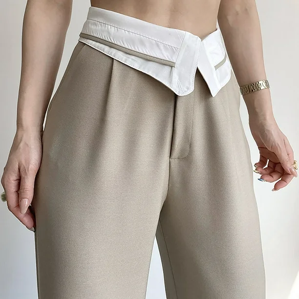 Pantalon Femme à Jambe Large Élégant avec Ceinture Élastique et Poches
