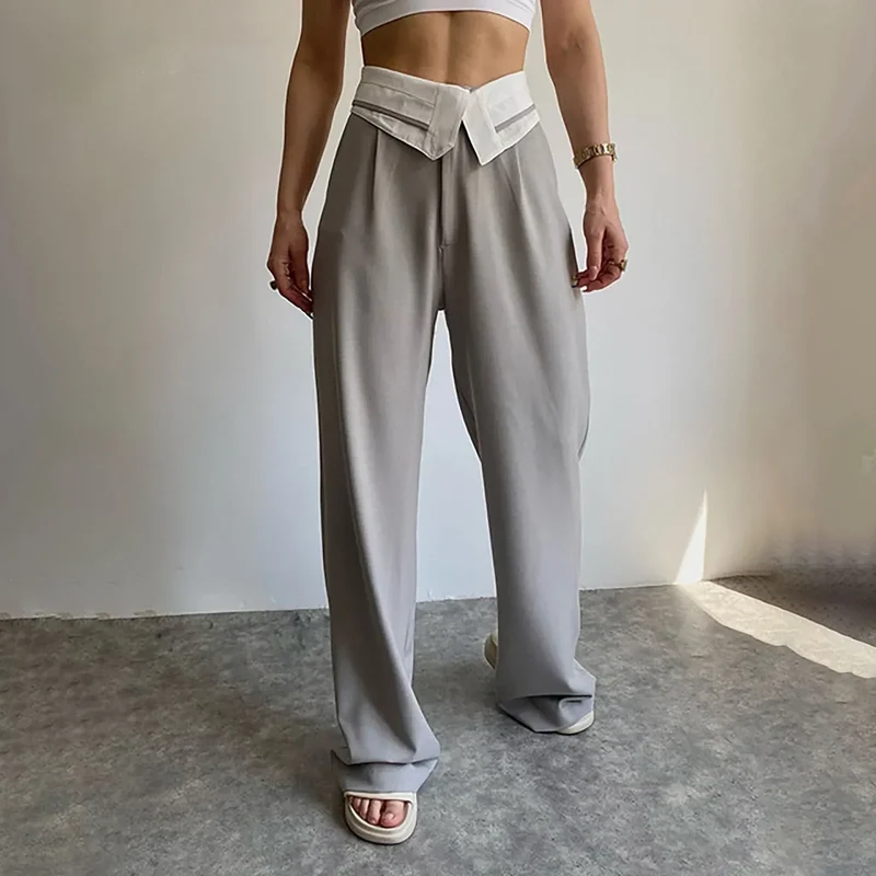 Pantalon Femme à Jambe Large Élégant avec Ceinture Élastique et Poches