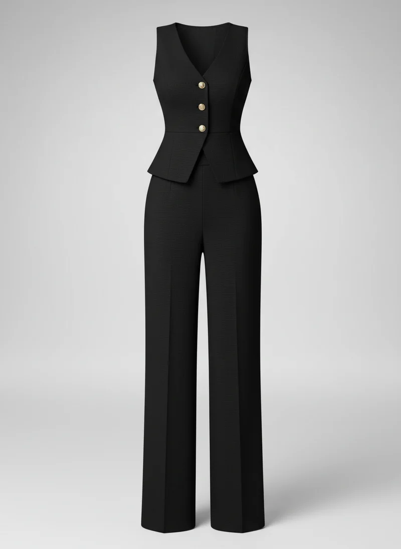Tailleur Sans Manches Pantalon Large