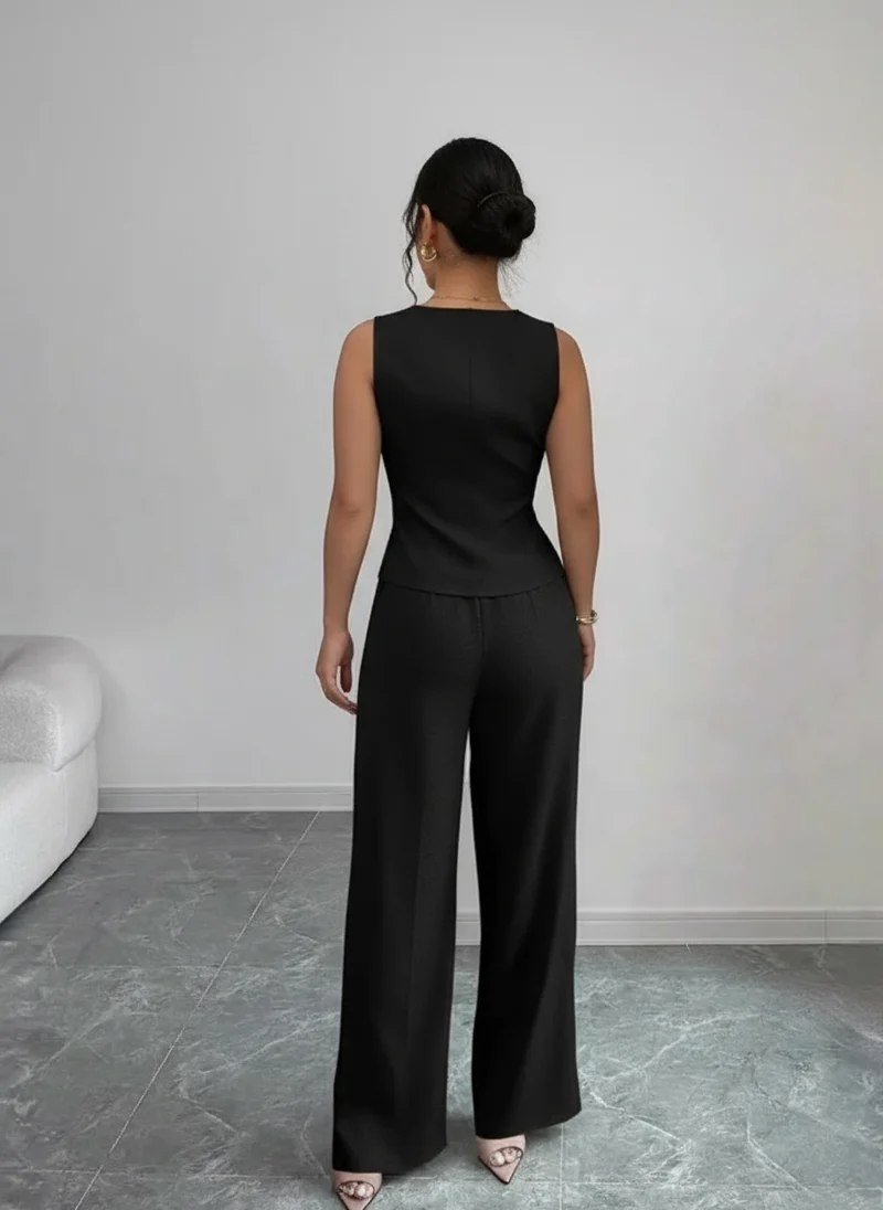 Tailleur Sans Manches Pantalon Large