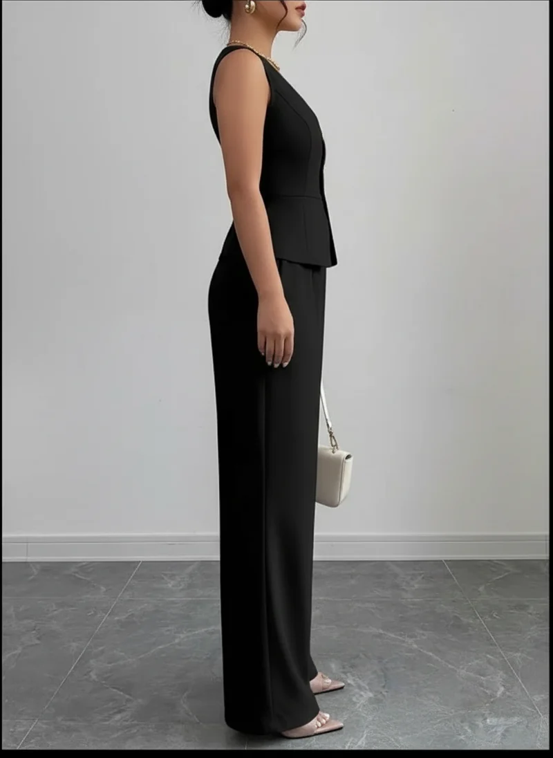 Tailleur Sans Manches Pantalon Large