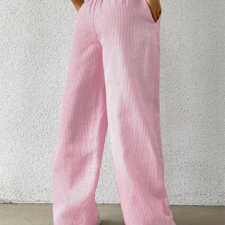Pantalon Large à Rayures Verticales, Moderne et Facile à Porter