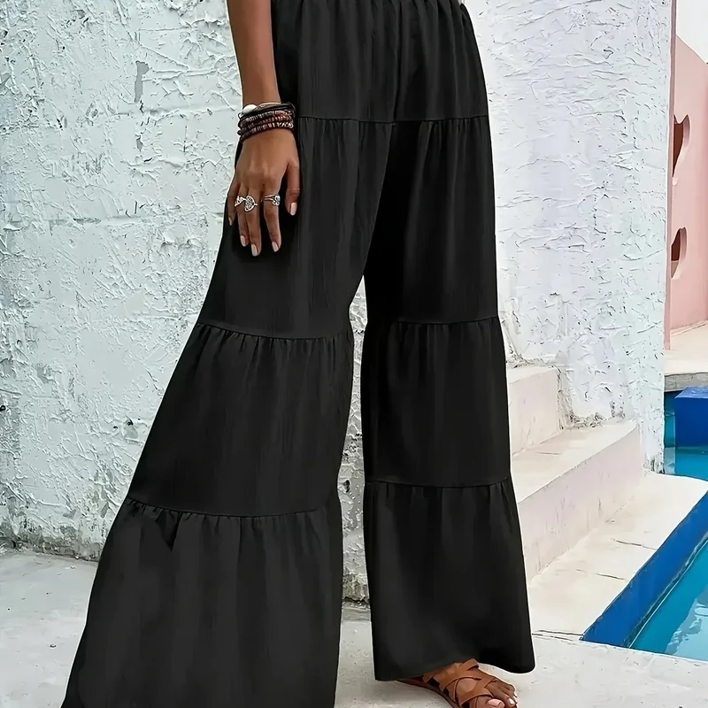 Pantalon Large à Ourlet Volanté, Élégant et Décontracté pour Femme