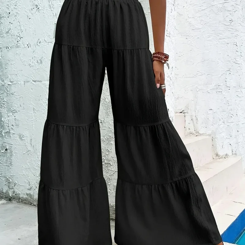 Pantalon Large à Ourlet Volanté, Élégant et Décontracté pour Femme