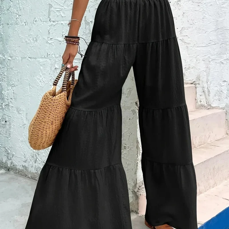 Pantalon Large à Ourlet Volanté, Élégant et Décontracté pour Femme