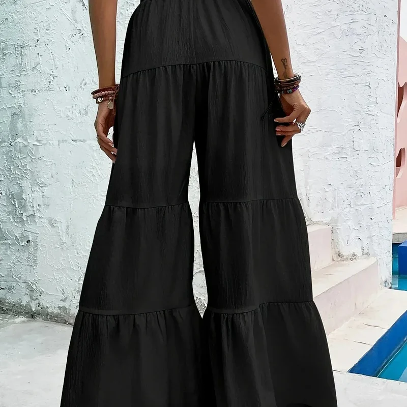 Pantalon Large à Ourlet Volanté, Élégant et Décontracté pour Femme