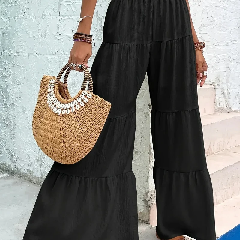 Pantalon Large à Ourlet Volanté, Élégant et Décontracté pour Femme